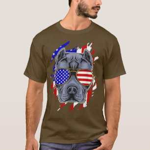 Camiseta Un Pitbull Fundido Con Gafas De Sol De Bandera Est