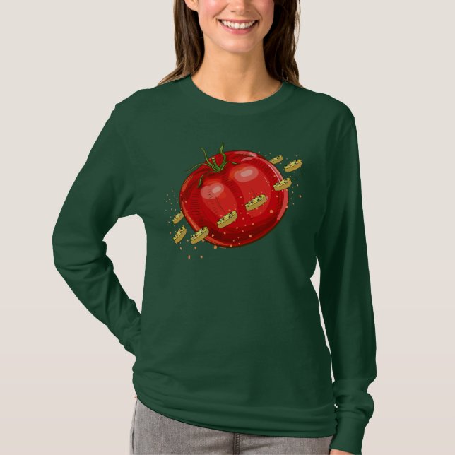 Camiseta Un planeta de tomate con pizzas a su alrededor