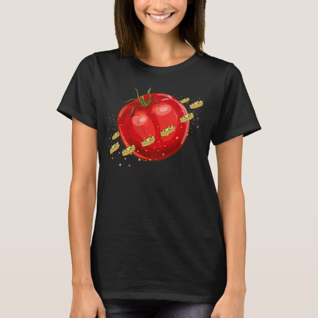 Camiseta Un planeta de tomate con pizzas a su alrededor (Anverso)