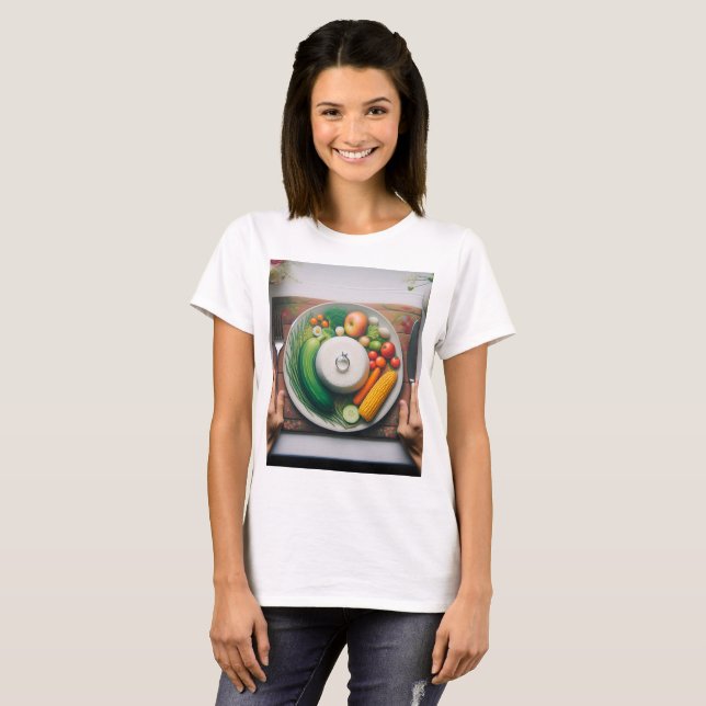 Camiseta un plato de comida con un plato de verduras (Anverso completo)