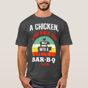 Camiseta Un Pollo, Un Cerdo Y Una Vaca Entrando En Un Graci