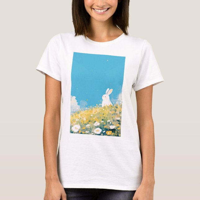 Camiseta Un prado de conejos blancos (Anverso)
