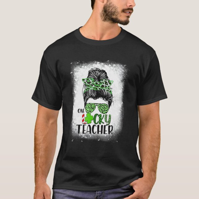 Camiseta Un profesor afortunado Patricks Day Messys Bun Tee (Anverso)