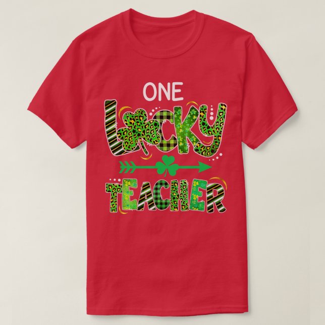 Camiseta Un profesor afortunado, Shamrock Leopard Plaid St (Diseño del anverso)