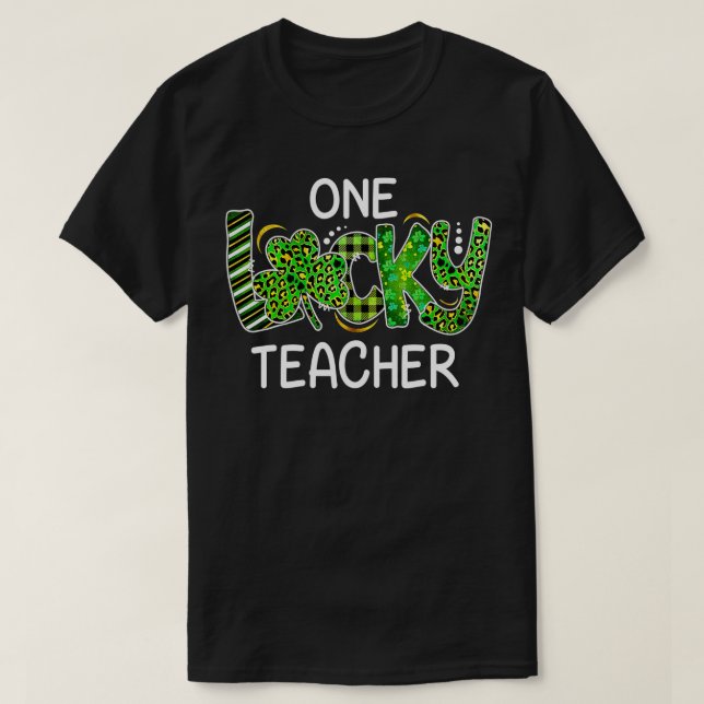 Camiseta Un profesor afortunado, Shamrock Leopard Plaid St (Diseño del anverso)