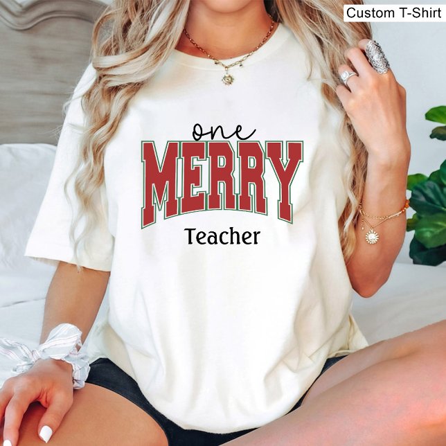 Camiseta Un profesor de merry nombra blanco elegante (One Merry Teacher Christmas Name Elegant White T-Shirt)