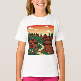 Camiseta Un pueblo dibujado en un estilo de ilustración