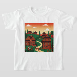 Camiseta Un pueblo dibujado en un estilo de ilustración