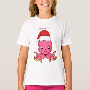 Camiseta Un pulpo alegre lindo usando Navidades gorra perso