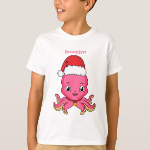 Camiseta Un pulpo alegre lindo usando Navidades gorra perso