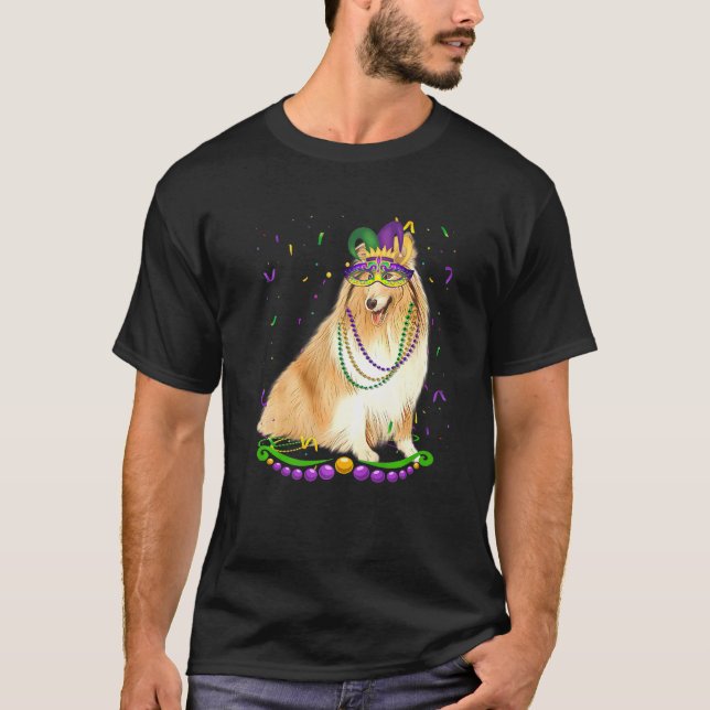 Camiseta Un Shetland lindo con mascara de carnaval Perro Ma (Anverso)