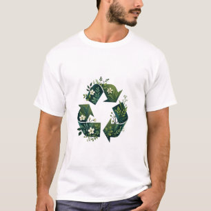 Camiseta Un símbolo vibrante de reciclaje de hojas, flores