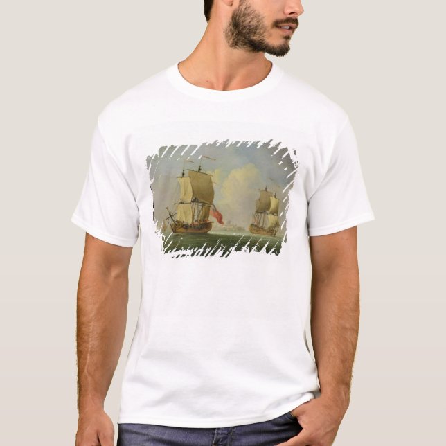Camiseta Un Sloop inglés y una fragata en una brisa ligera (Anverso)