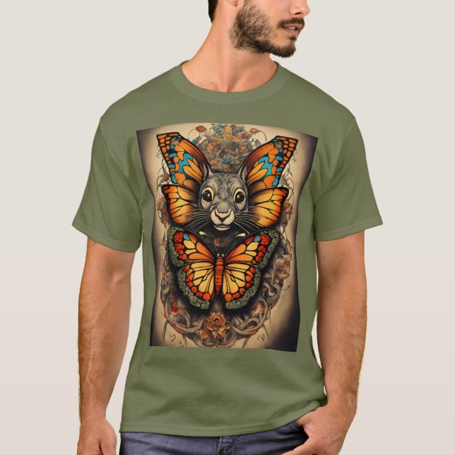 Camiseta Un tatuaje rey de la rata de mariposa que simboliz (Anverso)