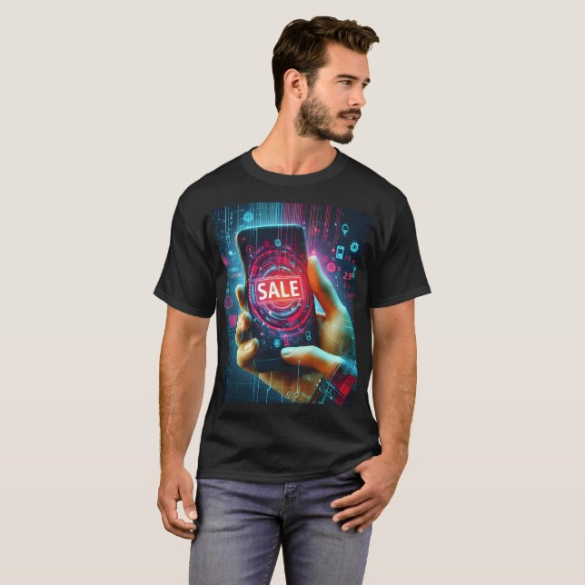 Camiseta un teléfono que tiene la palabra venta en él (Anverso completo)