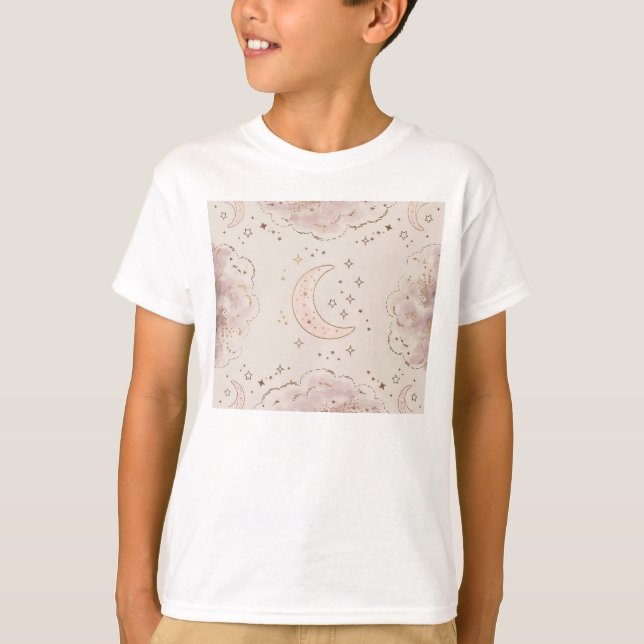 Camiseta Un tema celeste con estrellas, lunas y nubes (Anverso)