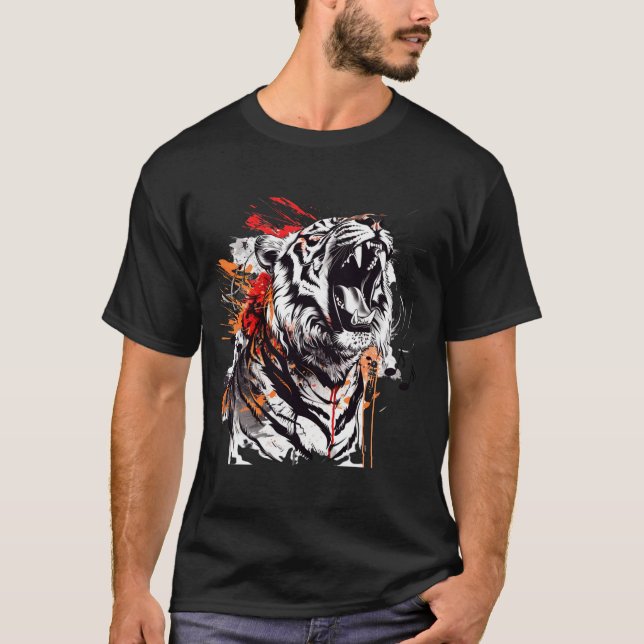 Camiseta Un tigre encarnizado con notas musicales emanando (Anverso)