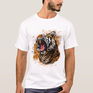 Camiseta Un tigre encarnizado con notas musicales emanando