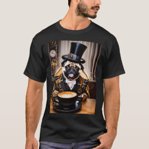 Camiseta Un toque de steampunk con un pug y café