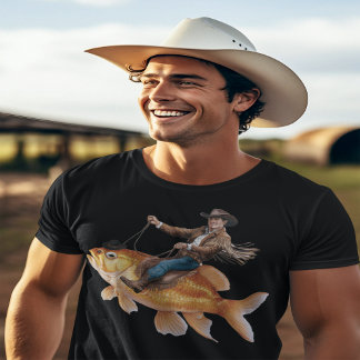 Camiseta Un vaquero gracioso montando un pez