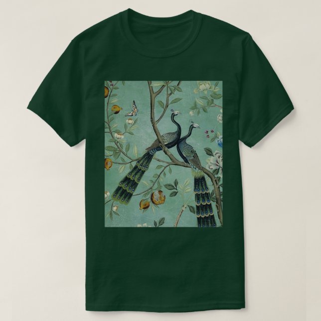 Camiseta Un Verde azulado gráfico de Chinoiserie de dos páj (Diseño del anverso)