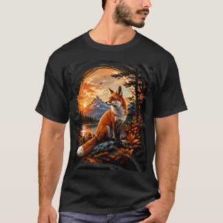 Camiseta Un zorro en la naturaleza, zorro con bosque y sol