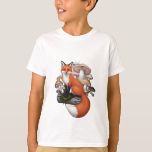 Camiseta Un zorro sentado en un tronco rodeado de hongos y