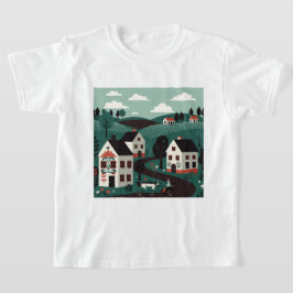 Camiseta Una aldea dibujada en un estilo de ilustración