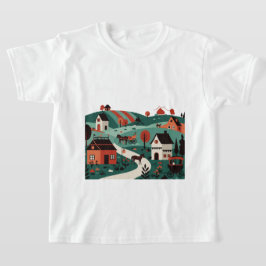 Camiseta Una aldea dibujada en un estilo de ilustración