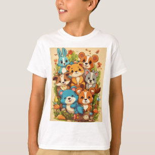 Camiseta Una animada escena fiesta con una variedad de anim