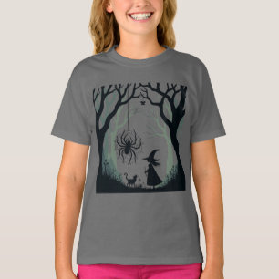 Camiseta Una Araña Una Bruja Y Un Recorte Del Bosque 