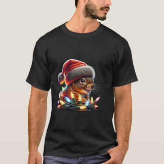 Camiseta Una ardilla divertida con Navidad enciende Santa H