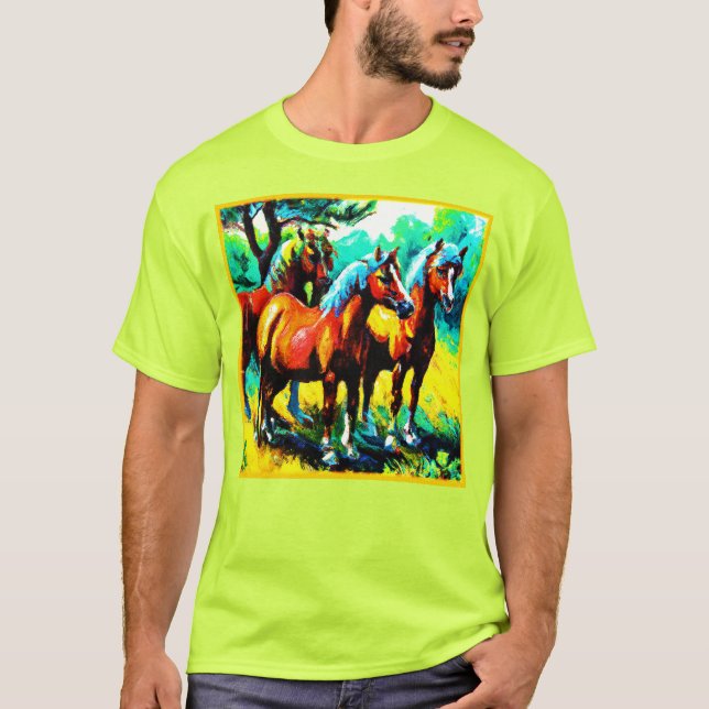 Camiseta Una brillante y alegre obra de arte de caballos. ¡ (Anverso)