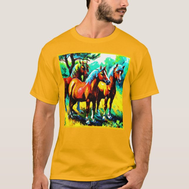 Camiseta Una brillante y alegre obra de arte de caballos. ¡ (Anverso)
