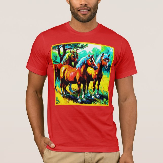 Camiseta Una brillante y alegre obra de arte de caballos. ¡ (Anverso)