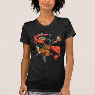 Camiseta Una bruja vuela en su cuarto con su gato negro