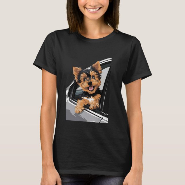 Camiseta Una Cachorra Terrier De Yorkshire Se Despeja De Un (Anverso)