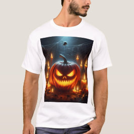Camiseta una calabaza de halloween con una cara aterradora 