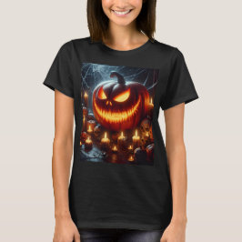 Camiseta una calabaza de halloween con una cara aterradora 