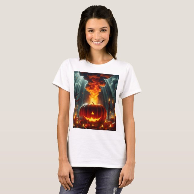 Camiseta una calabaza de halloween está rodeada de murciéla (Anverso completo)