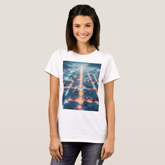 Camiseta una calle de ciudad con una luz brillante en medio (Anverso completo)