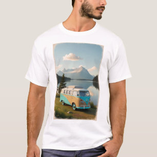 Camiseta Una camioneta estacionada junto a un lago con un r