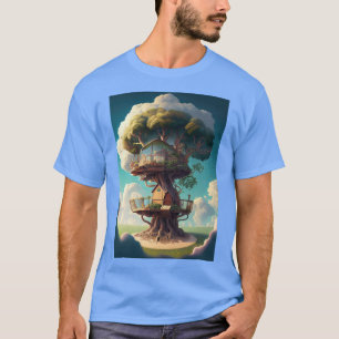 Camiseta una casa temática en las nubes en una zona soleada