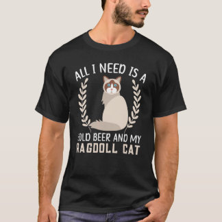 Camiseta Una cerveza fría y un gato Ragdoll Kitty  Alcohóli