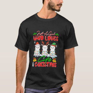 Camiseta Una chica ama a los gatos y el tres renos de Santa