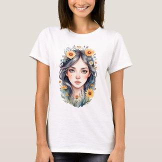 Camiseta Una chica con flores en el pelo
