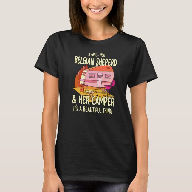 Camiseta Una Chica, su oveja belga y su camper belga (Anverso)