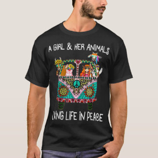 Camiseta Una chica sus animales Viviendo la vida en paz