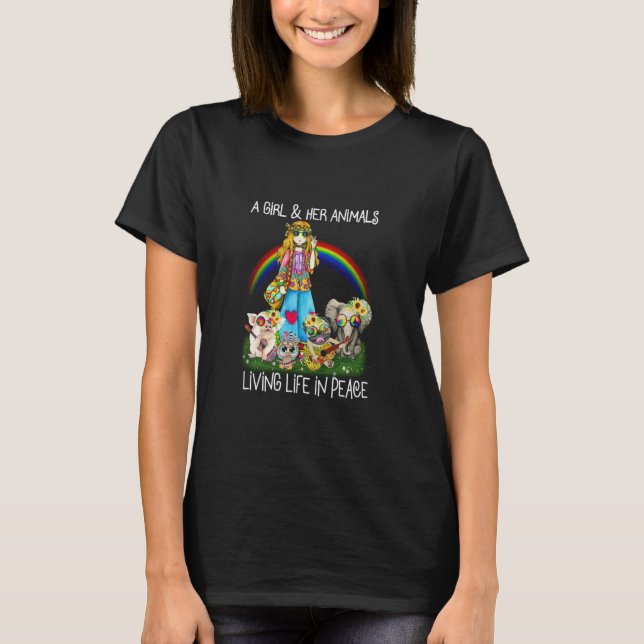 Camiseta Una Chica Y Sus Animales Viven Hippie En Paz (Anverso)