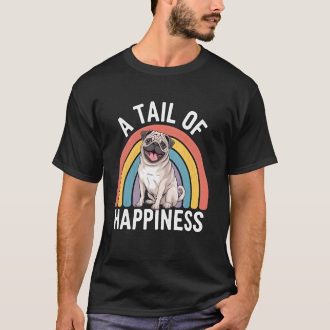 Camiseta Una cola de felicidad Pug perro retro arcoíris (Anverso)